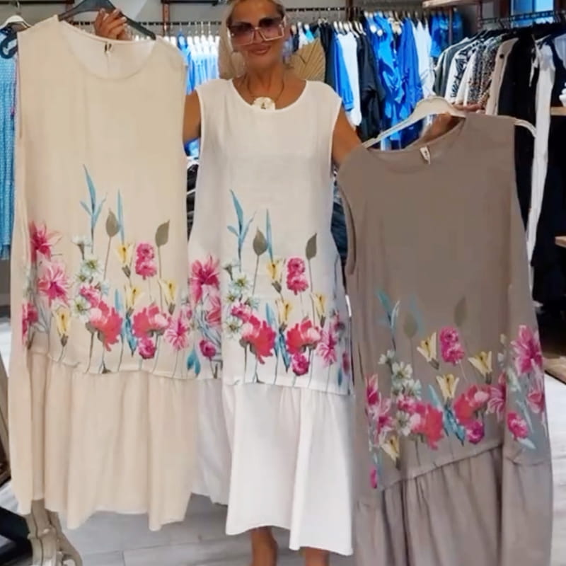 【S-4XL】🌸Dámské volné květinové šaty s kulatým výstřihem bez rukávů