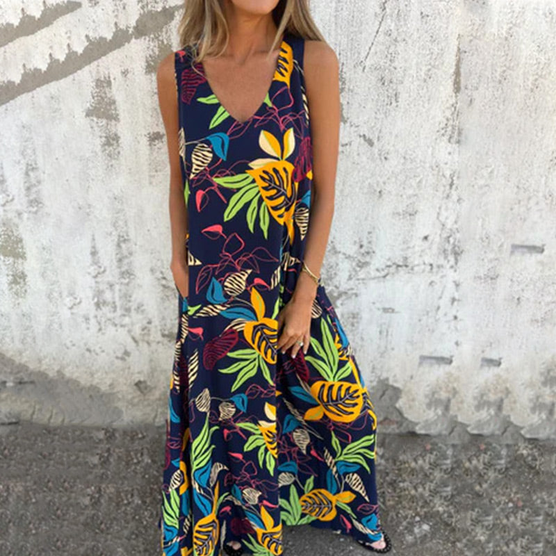 Módní šaty bez ramínek s výstřihem do V s volným kapesním potiskem