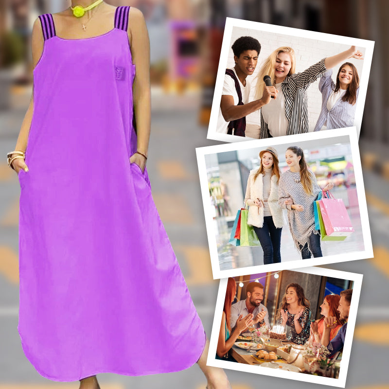 Široké ramínkové maxi šaty s kapsami