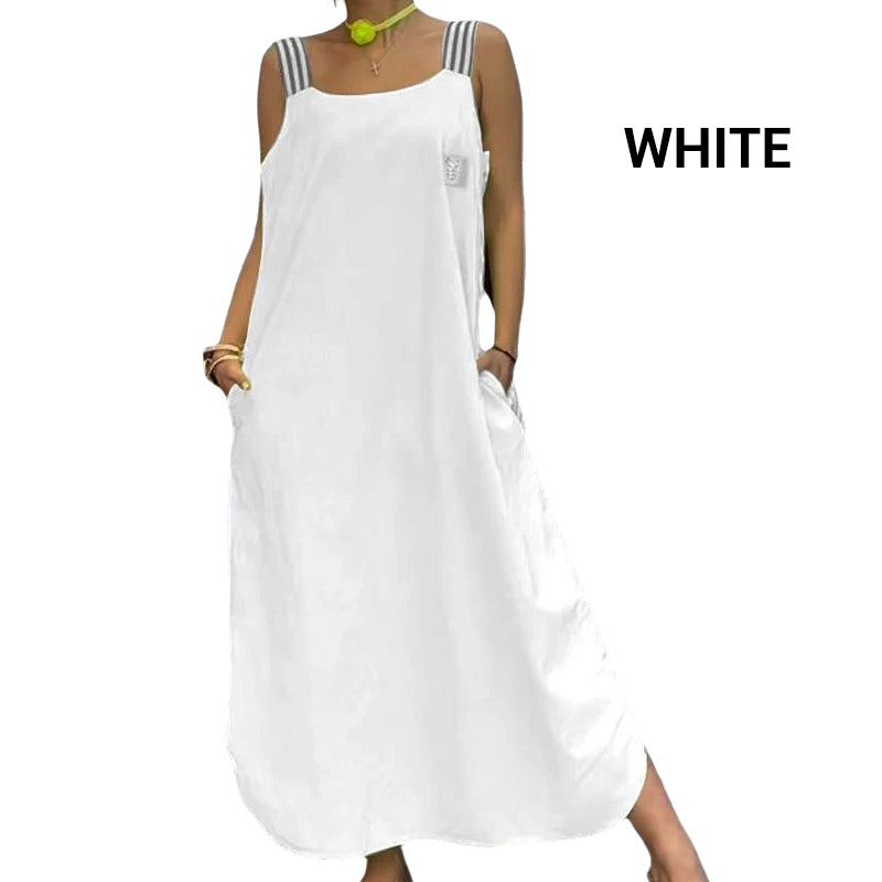 Široké ramínkové maxi šaty s kapsami