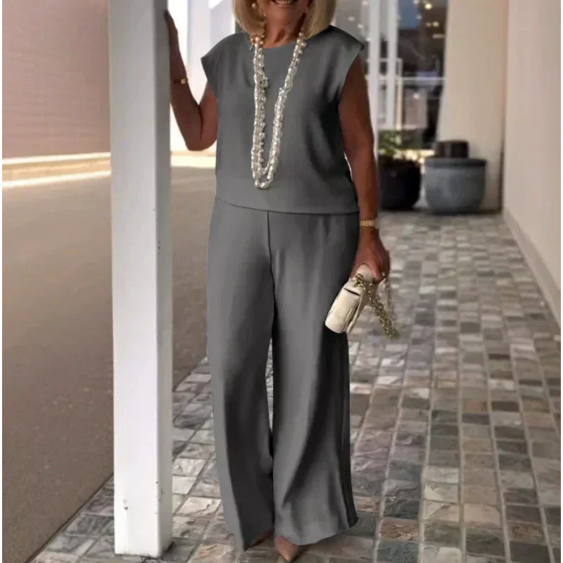 💖Dámský bavlněný plátěný top a kalhoty bez rukávů