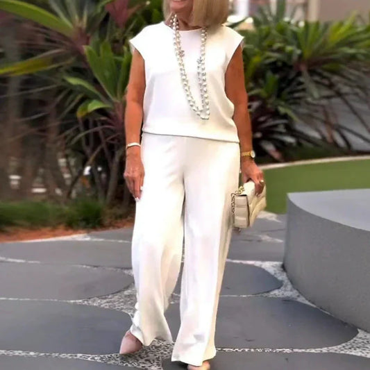 💖Dámský bavlněný plátěný top a kalhoty bez rukávů