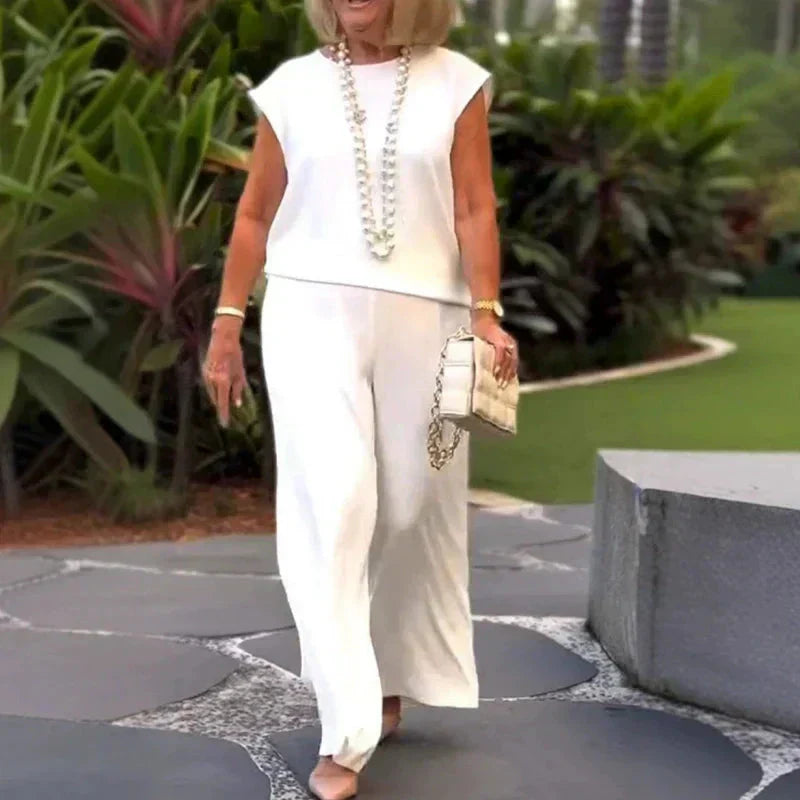 💖Dámský bavlněný plátěný top a kalhoty bez rukávů