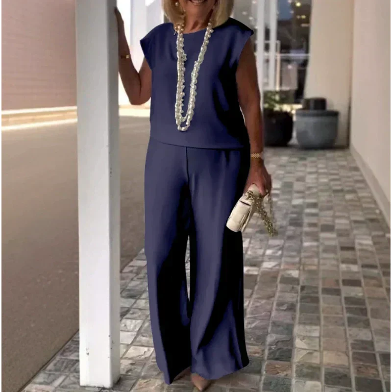 💖Dámský bavlněný plátěný top a kalhoty bez rukávů