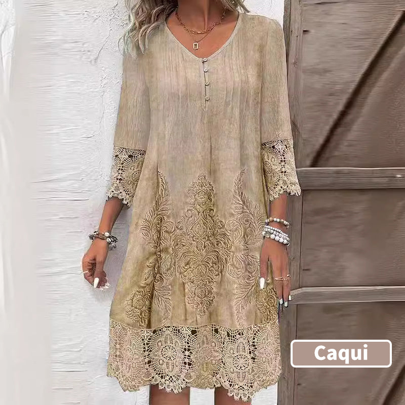 Elegantní dámské krajkové šaty s polovičními rukávy a špičatým výstřihem