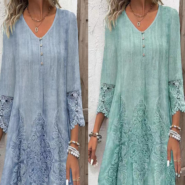 Elegantní dámské krajkové šaty s polovičními rukávy a špičatým výstřihem