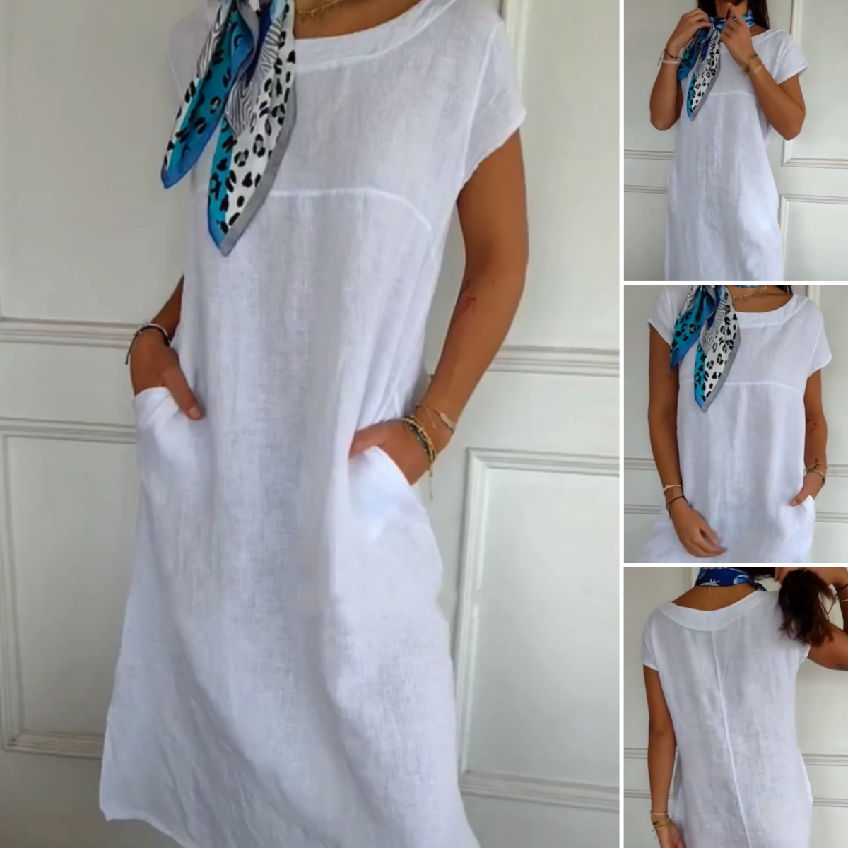 Novinka roku 2025! 🔥Dámské plátěné šaty s kulatým výstřihem a krátkým rukávem