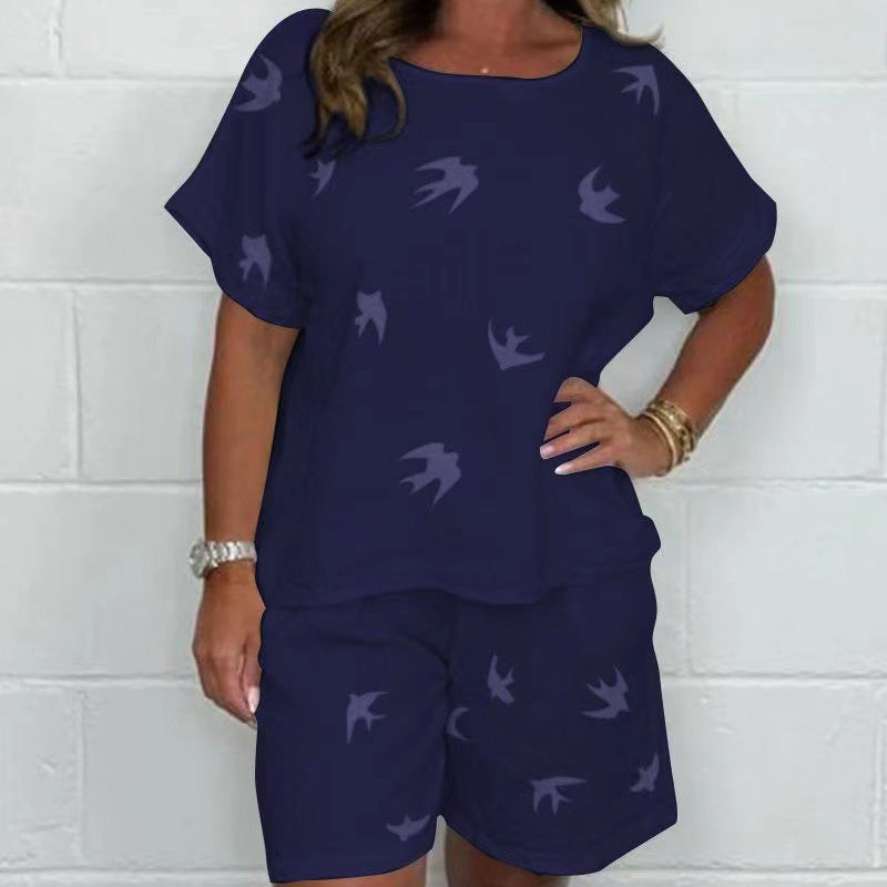 🌸Neformální potištěný pohodlný oblek s krátkým rukávem【S-3XL】