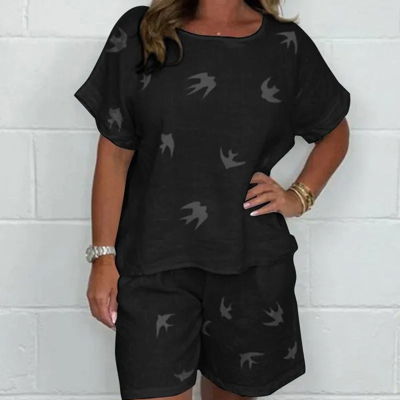 🌸Neformální potištěný pohodlný oblek s krátkým rukávem【S-3XL】