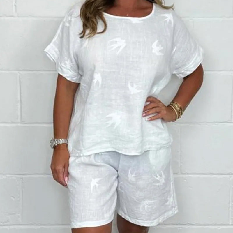 🌸Neformální potištěný pohodlný oblek s krátkým rukávem【S-3XL】