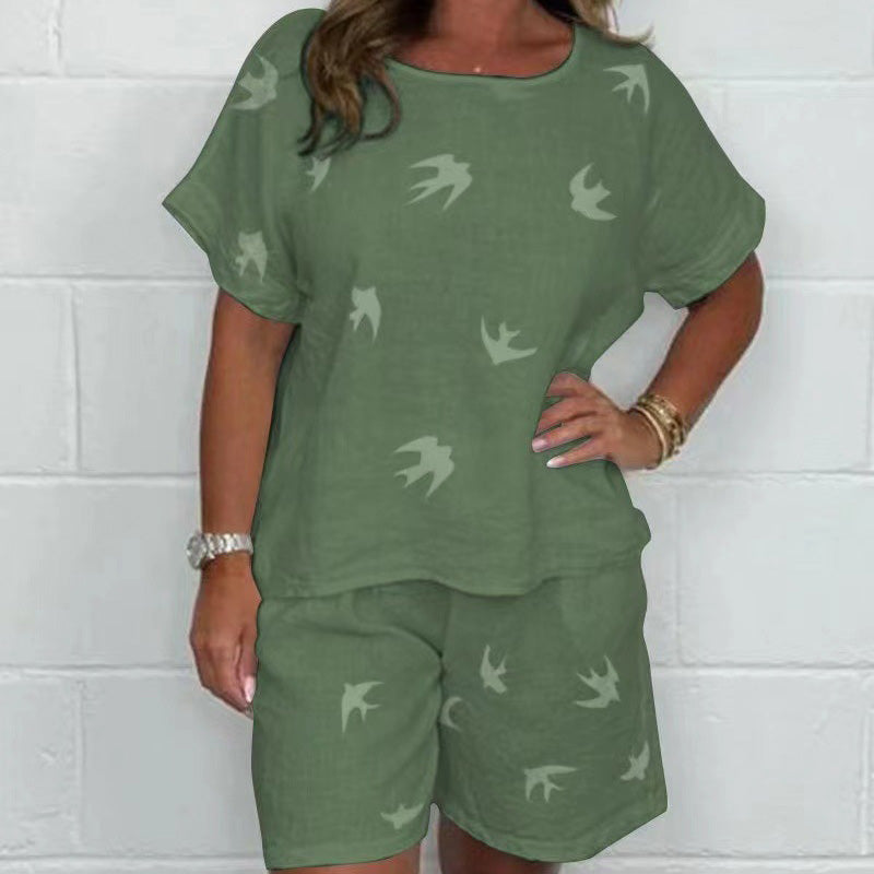 🌸Neformální potištěný pohodlný oblek s krátkým rukávem【S-3XL】