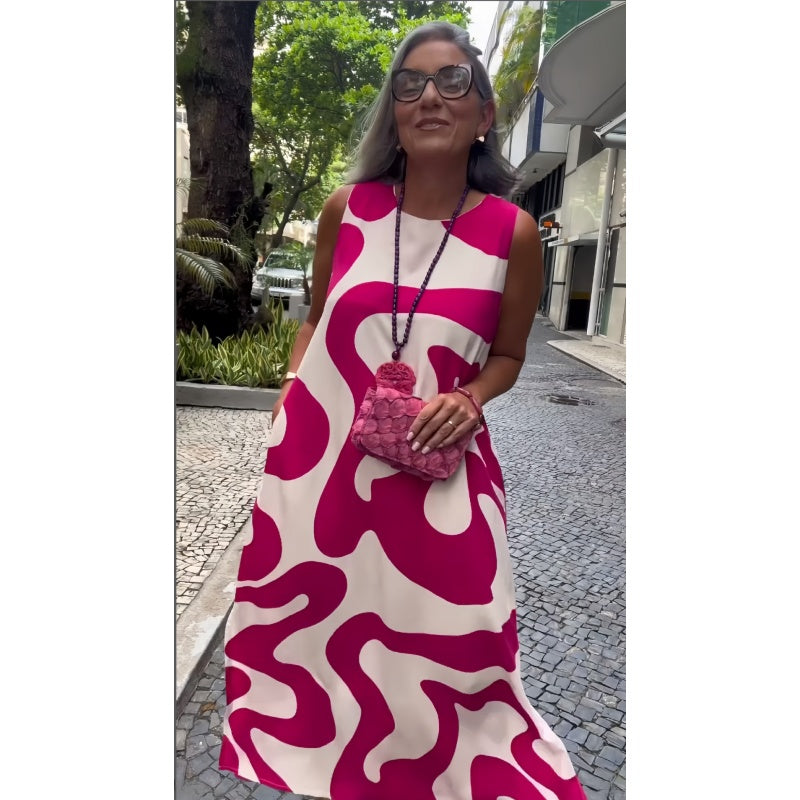 Neformální módní šaty bez rukávů s kulatým výstřihem