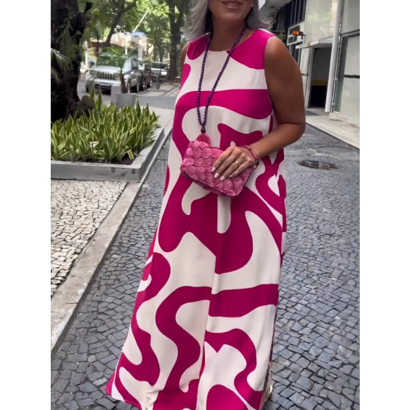 Neformální módní šaty bez rukávů s kulatým výstřihem