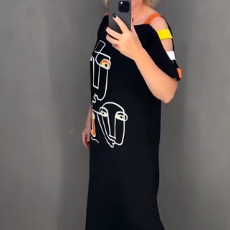 🍂Módní dámské šaty s krátkým rukávem a potiskem