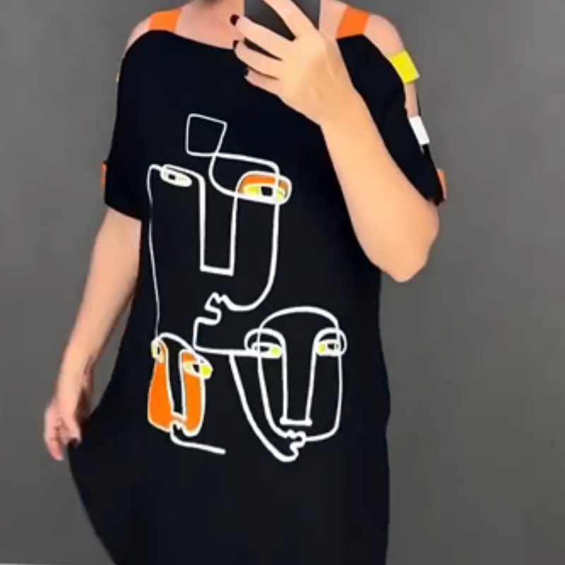 🍂Módní dámské šaty s krátkým rukávem a potiskem