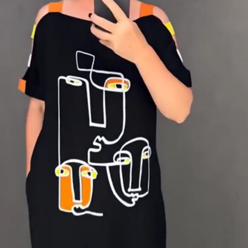 🍂Módní dámské šaty s krátkým rukávem a potiskem