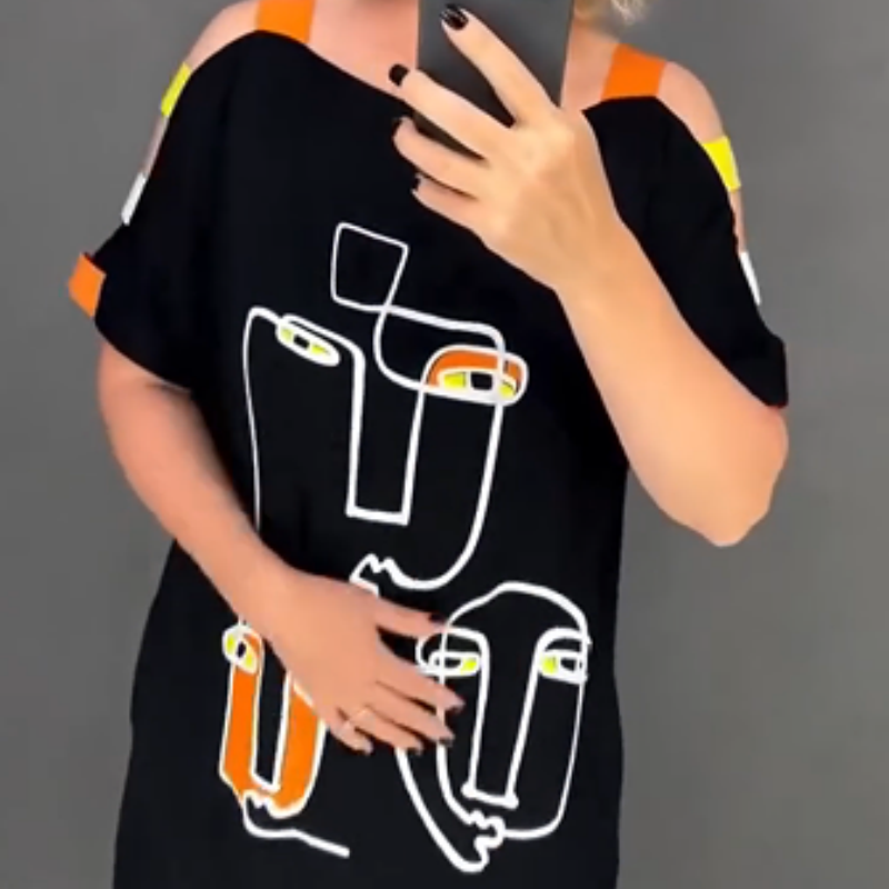 🍂Módní dámské šaty s krátkým rukávem a potiskem