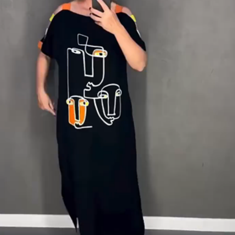 🍂Módní dámské šaty s krátkým rukávem a potiskem