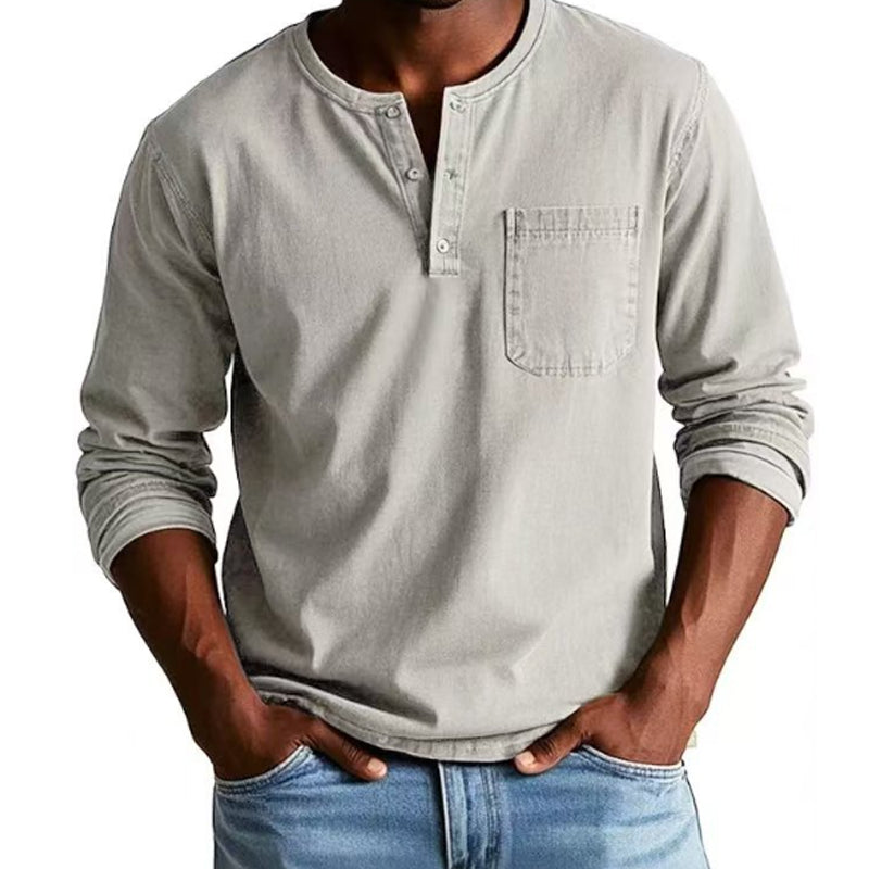 Pánská vintage košile s dlouhým rukávem a kapsou