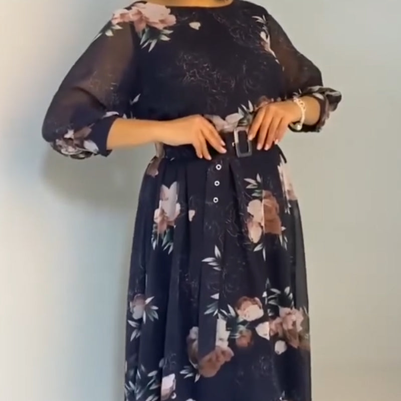 【S-4XL】🌺 Květinové šaty s kulatým výstřihem a páskem