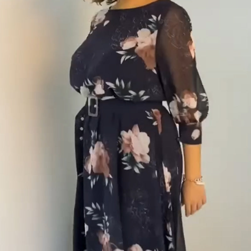 【S-4XL】🌺 Květinové šaty s kulatým výstřihem a páskem