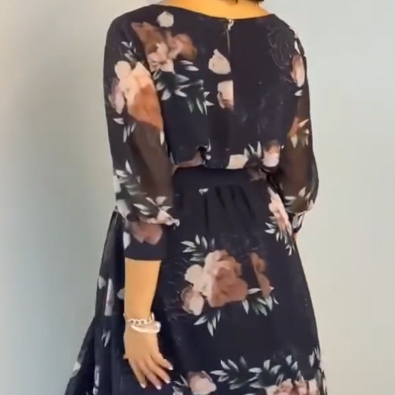 【S-4XL】🌺 Květinové šaty s kulatým výstřihem a páskem