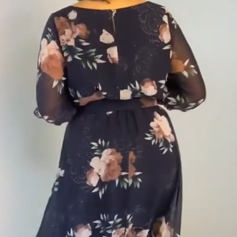 【S-4XL】🌺 Květinové šaty s kulatým výstřihem a páskem