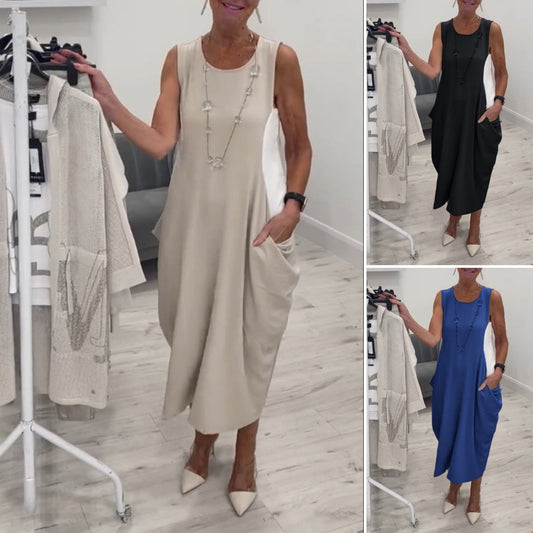 ✨Jednoduché lněné šaty bez rukávů s kapsami
