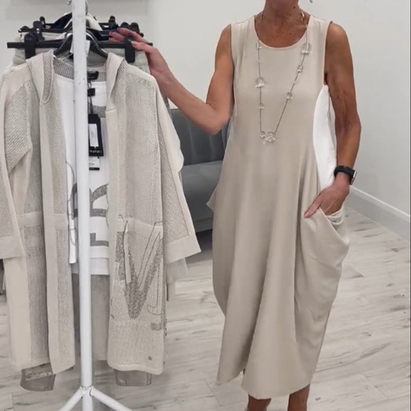 ✨Jednoduché lněné šaty bez rukávů s kapsami