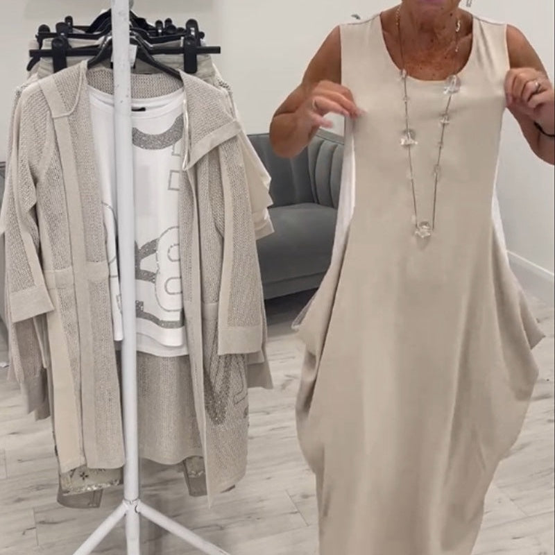 ✨Jednoduché lněné šaty bez rukávů s kapsami