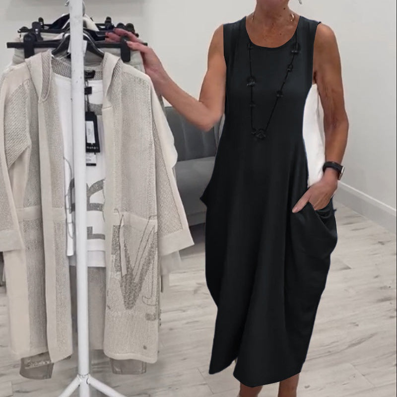 ✨Jednoduché lněné šaty bez rukávů s kapsami