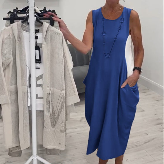 ✨Jednoduché lněné šaty bez rukávů s kapsami