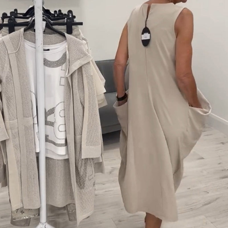 ✨Jednoduché lněné šaty bez rukávů s kapsami