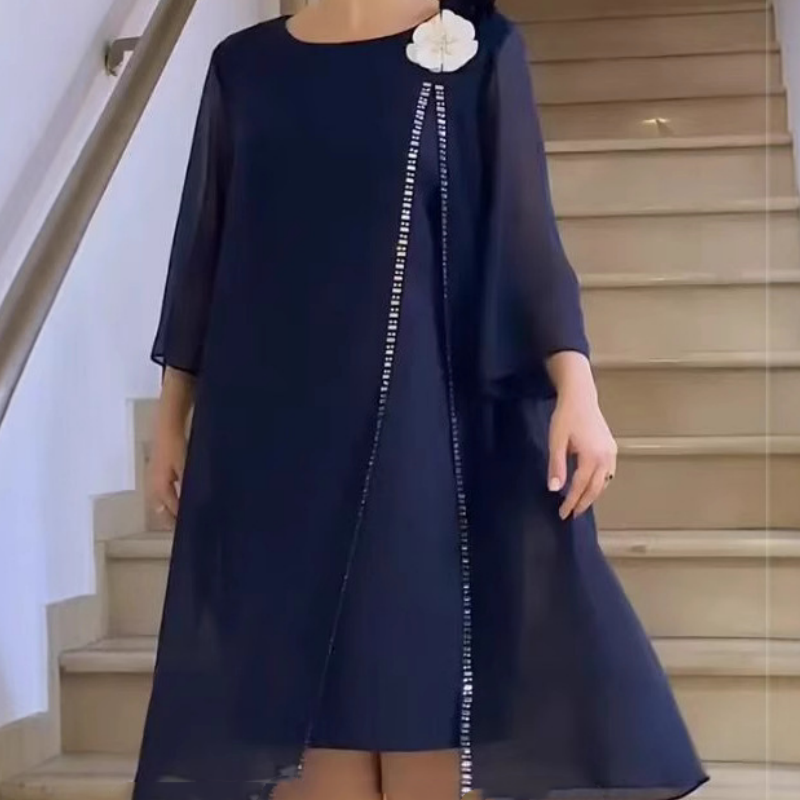 🌸✨【S-4XL】Dámské síťované šaty s kulatým výstřihem a květinovým akcentem