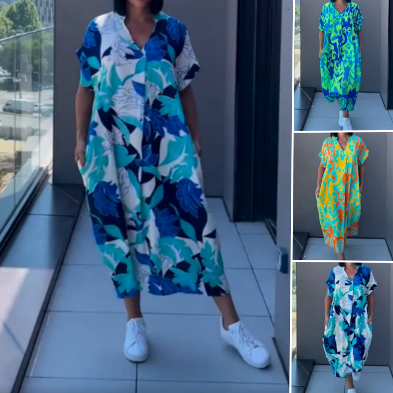 🌿Dámské elegantní šaty s potiskem do V