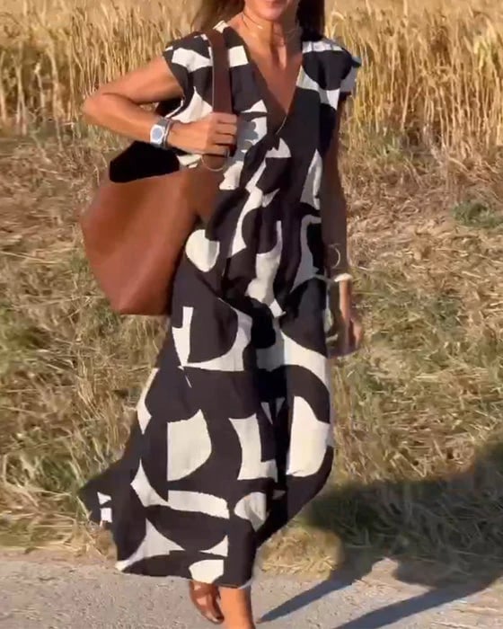 💕Šaty s potištěným výstřihem do V bez rukávů