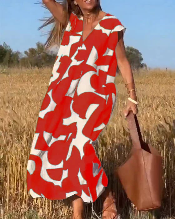 💕Šaty s potištěným výstřihem do V bez rukávů