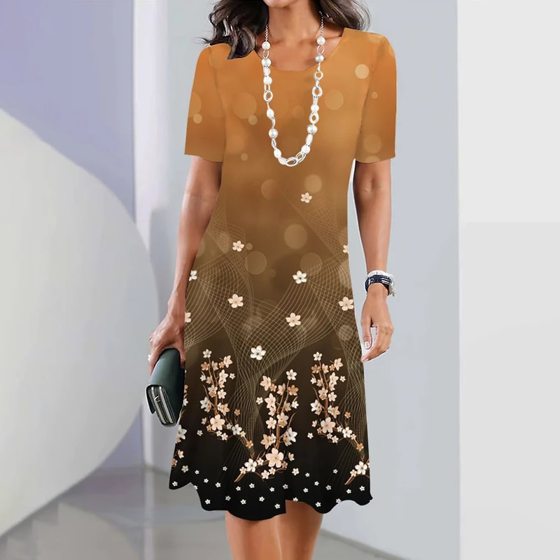 🌸Dámské elegantní šaty s kulatým výstřihem s květinovým potiskem