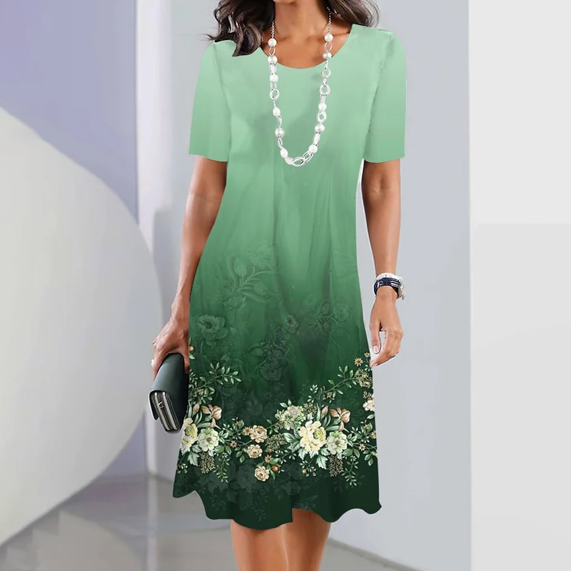 🌸Dámské elegantní šaty s kulatým výstřihem s květinovým potiskem