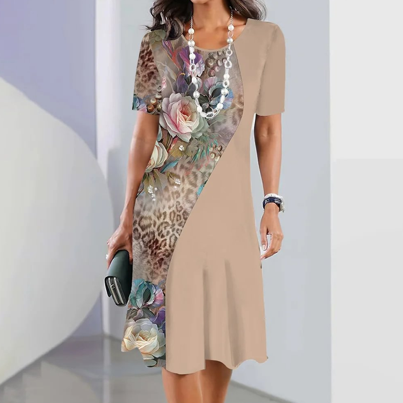 🌸Dámské elegantní šaty s kulatým výstřihem s květinovým potiskem