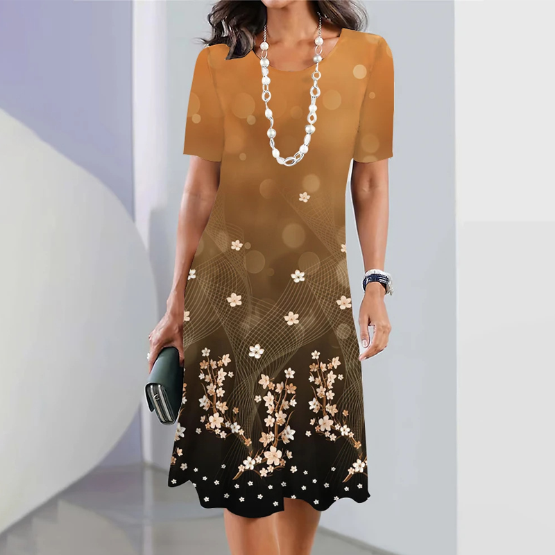 🌸Dámské elegantní šaty s kulatým výstřihem s květinovým potiskem