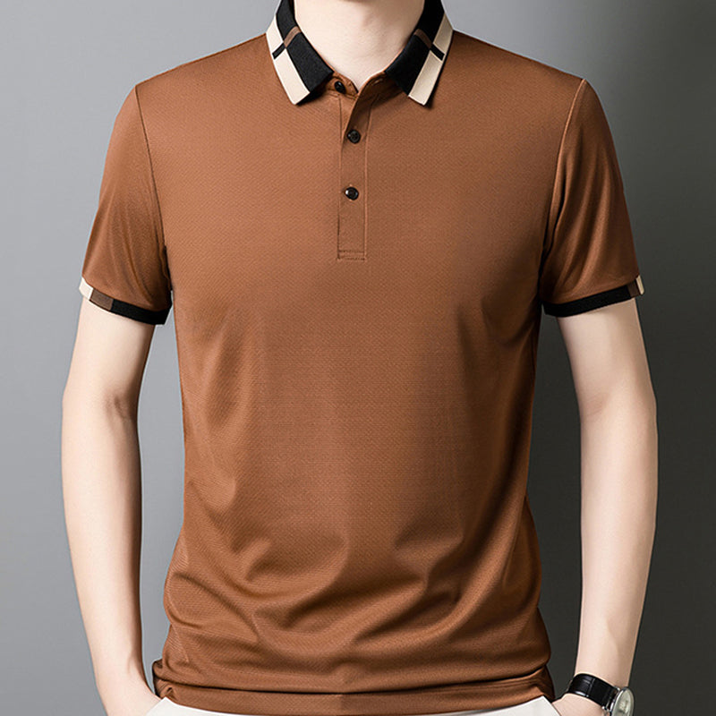 🔥Pánské strečové tričko s krátkým rukávem a klopou z ledového hedvábí