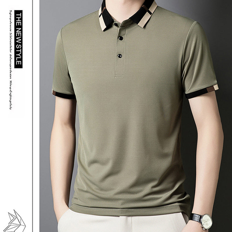 🔥Pánské strečové tričko s krátkým rukávem a klopou z ledového hedvábí