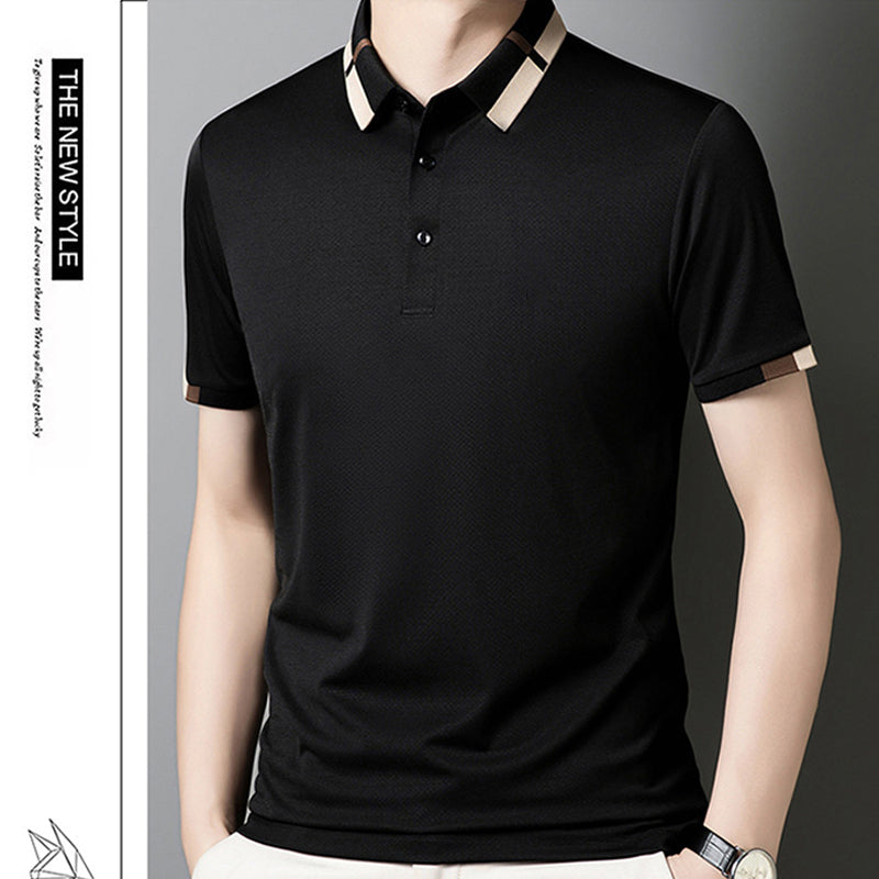 🔥Pánské strečové tričko s krátkým rukávem a klopou z ledového hedvábí