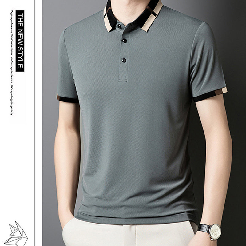 🔥Pánské strečové tričko s krátkým rukávem a klopou z ledového hedvábí