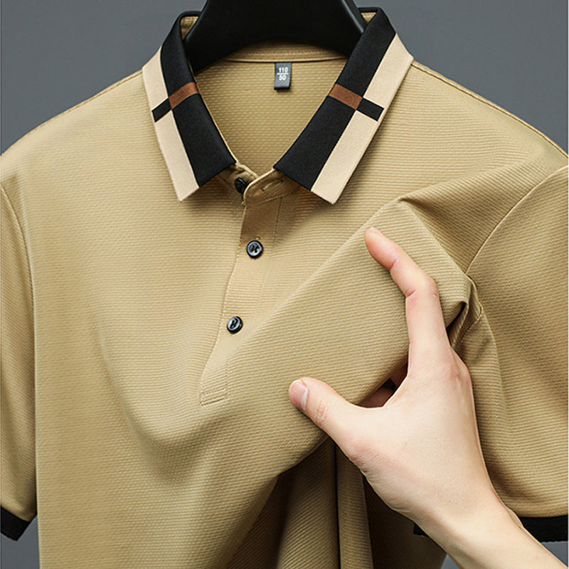 🔥Pánské strečové tričko s krátkým rukávem a klopou z ledového hedvábí