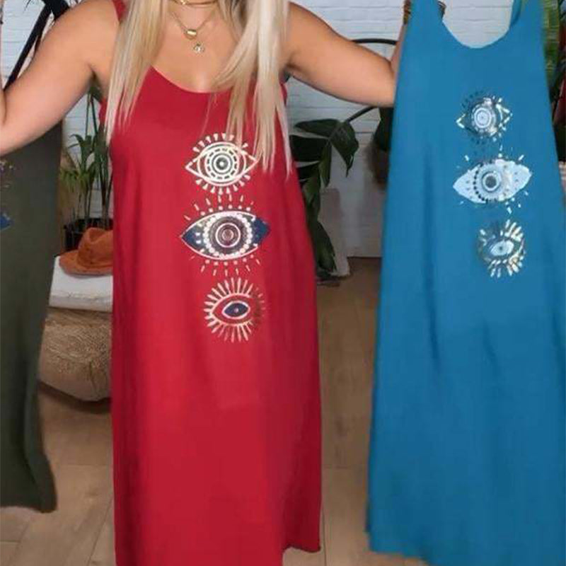 🔥Dámské dlouhé šaty bez rukávů s očkovým vzorem👗