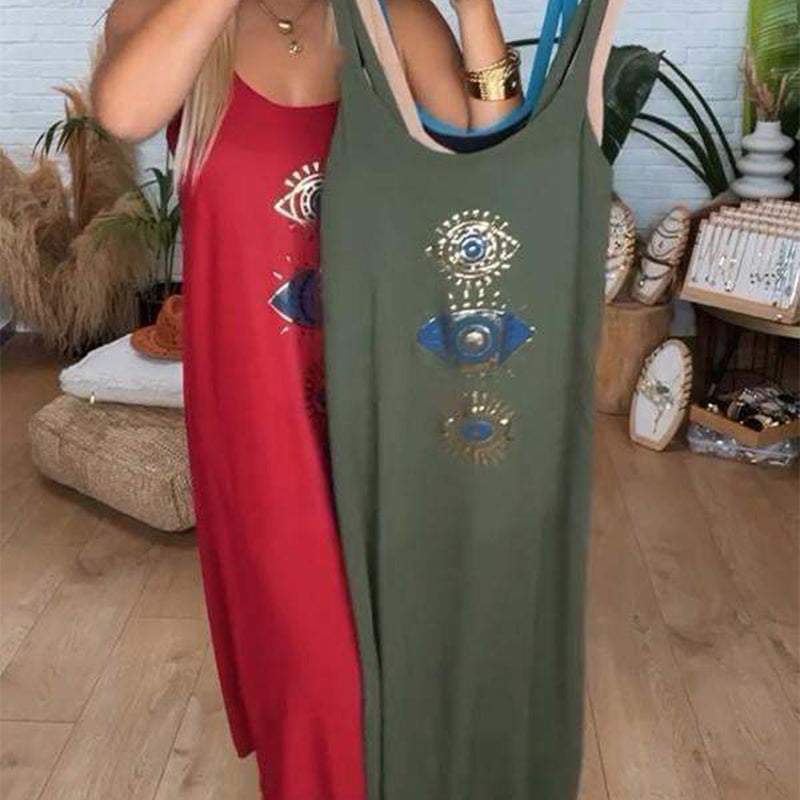 🔥Dámské dlouhé šaty bez rukávů s očkovým vzorem👗