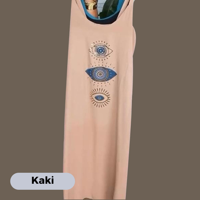 🔥Dámské dlouhé šaty bez rukávů s očkovým vzorem👗