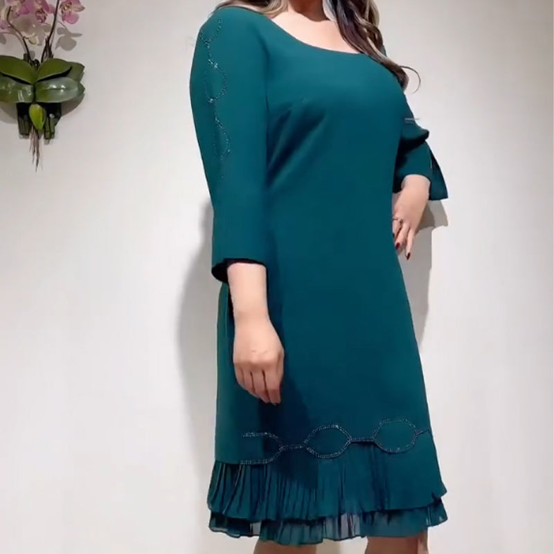 💝Elegantní šaty s kulatým výstřihem a volánkovým lemem